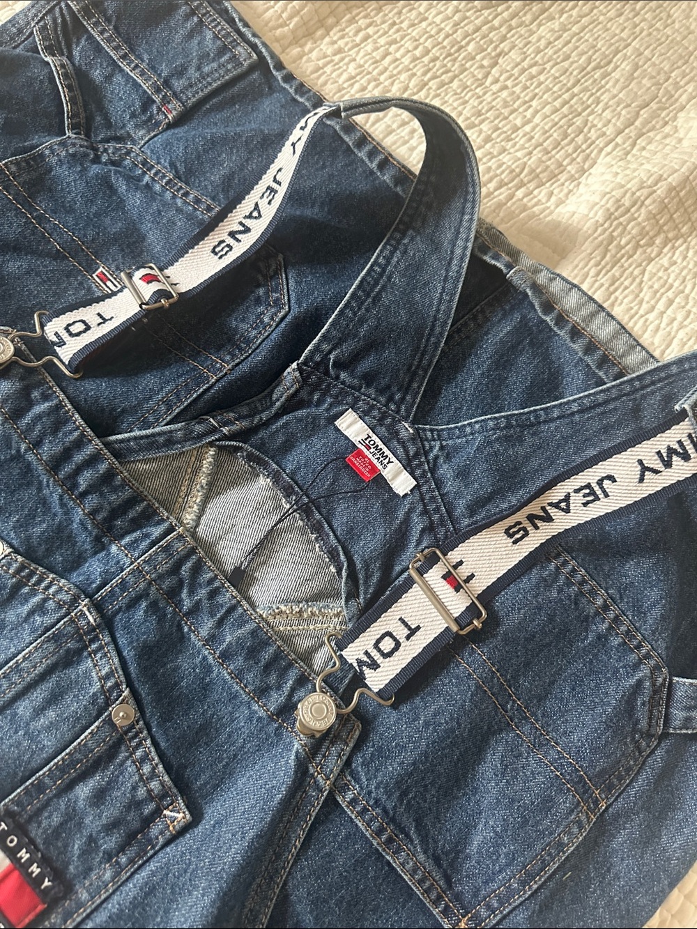 Tommy Hilfiger Blue Denim Pinafore Dress with Logo Strap - Picture 5 of 5